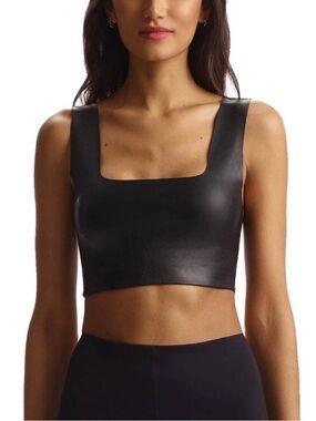 Commando Black Faux Leather Square-Neck Crop Top Size Small NWT